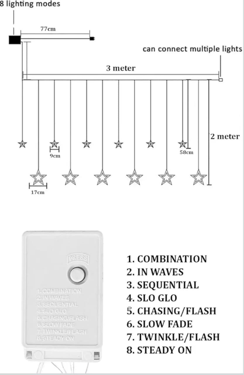 fizzytech Star Curtain LED String Lights