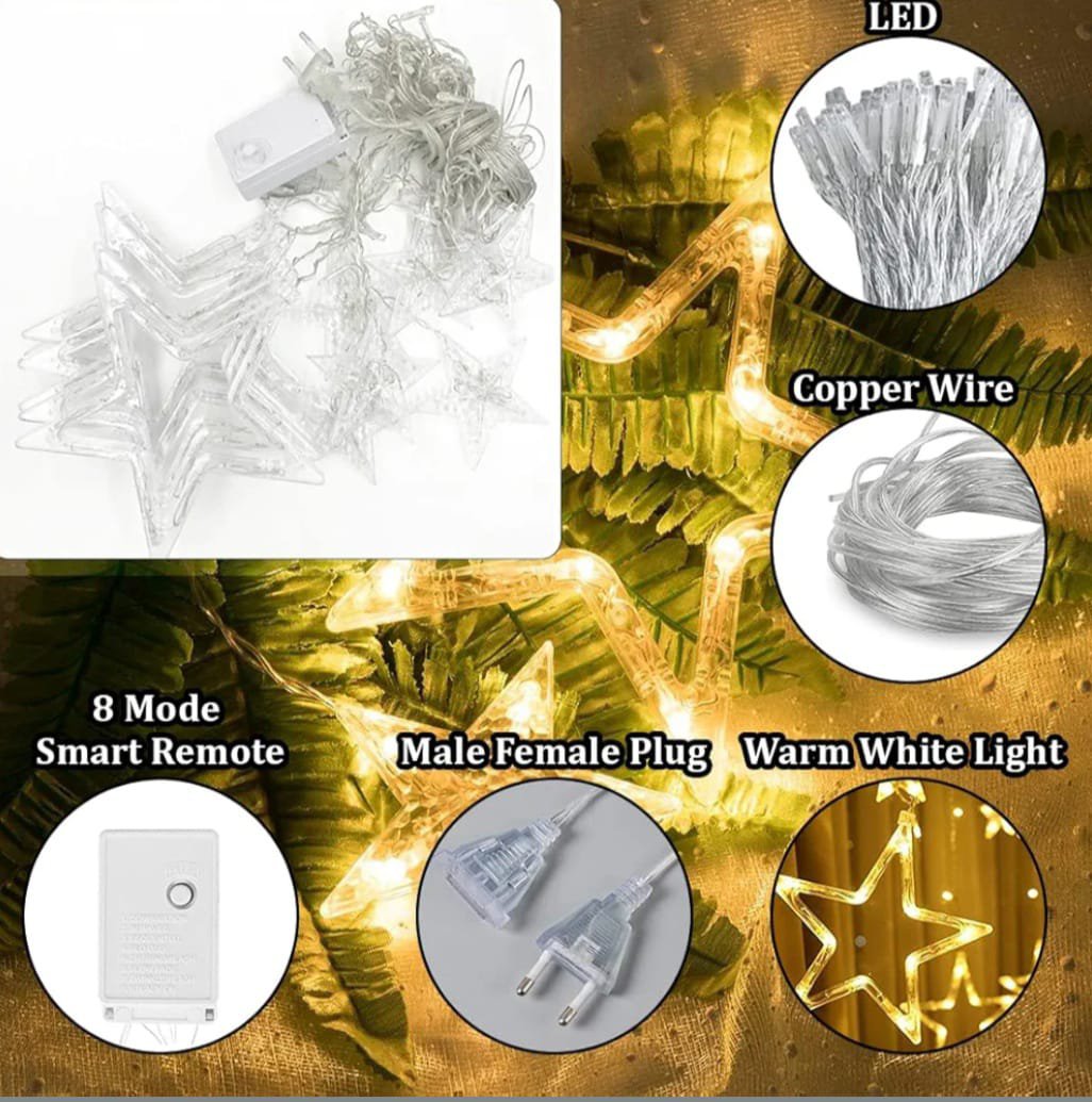 fizzytech Star Curtain LED String Lights