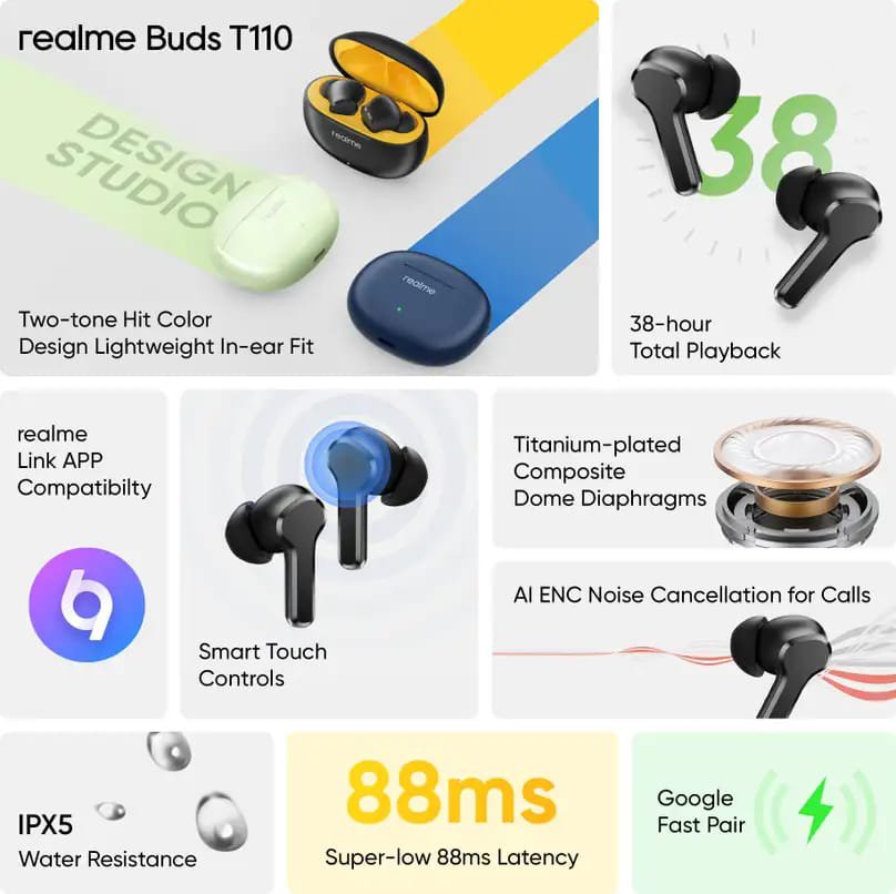 Buds T110 with AI ENC for calls