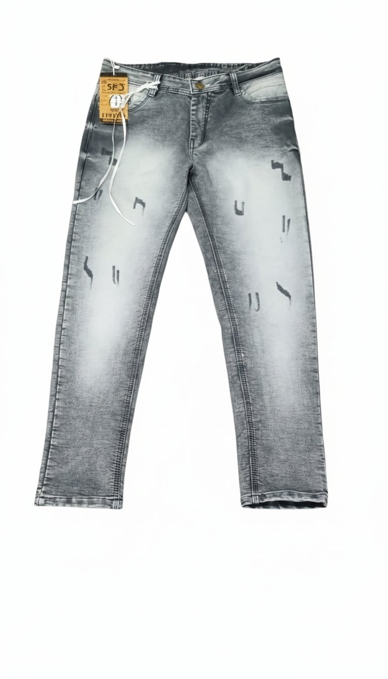 Men's Washed Grey Distressed Denim Jeans