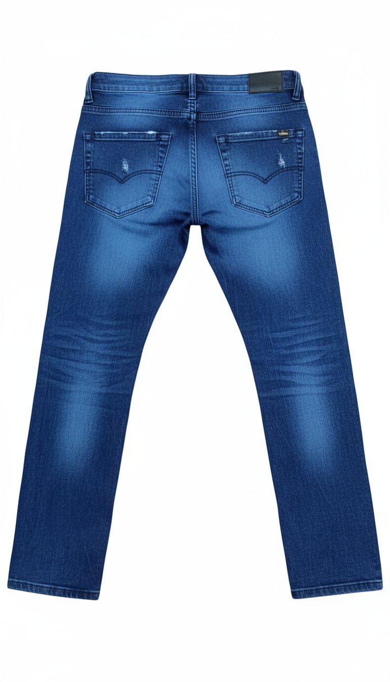 Men's Stylish Dark Blue Washed Distressed Denim Jeans