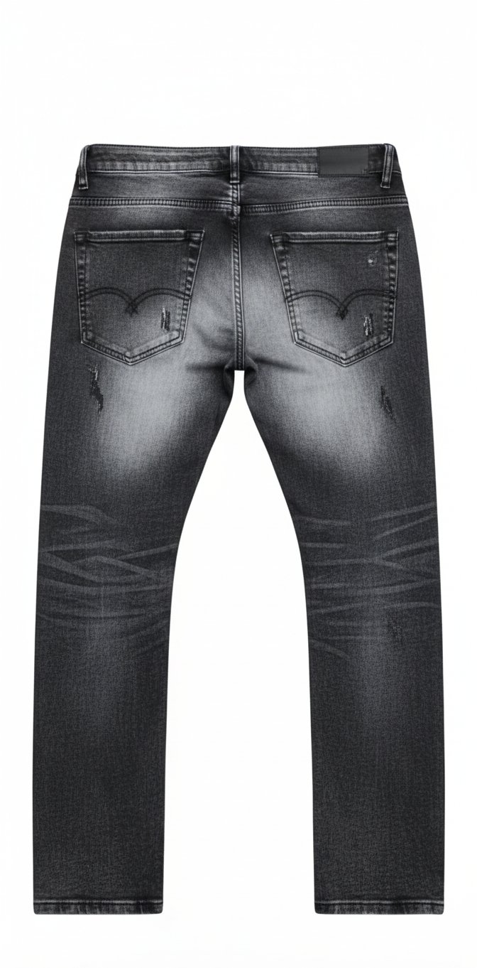 Men's Washed Black Distressed Denim Jeans