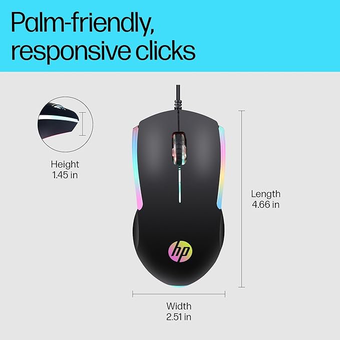 HP M160 USB Wired Gaming Optical Mouse with LED