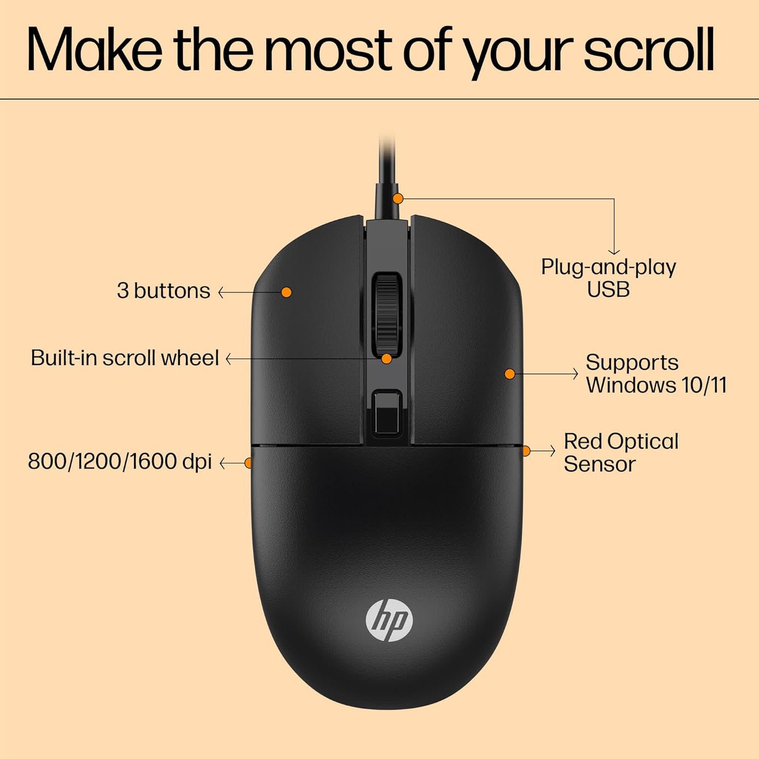 HP M070 Ergonomic Wired Mouse