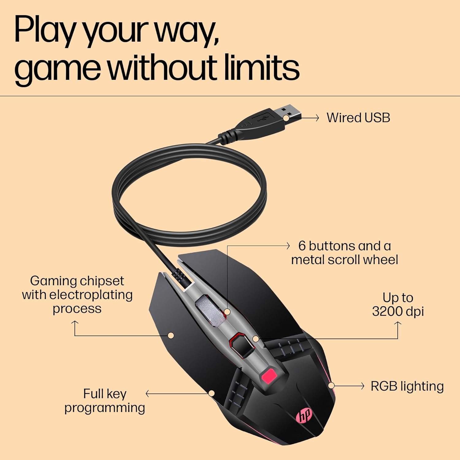 HP M270 Backlit USB Wired Gaming Mous