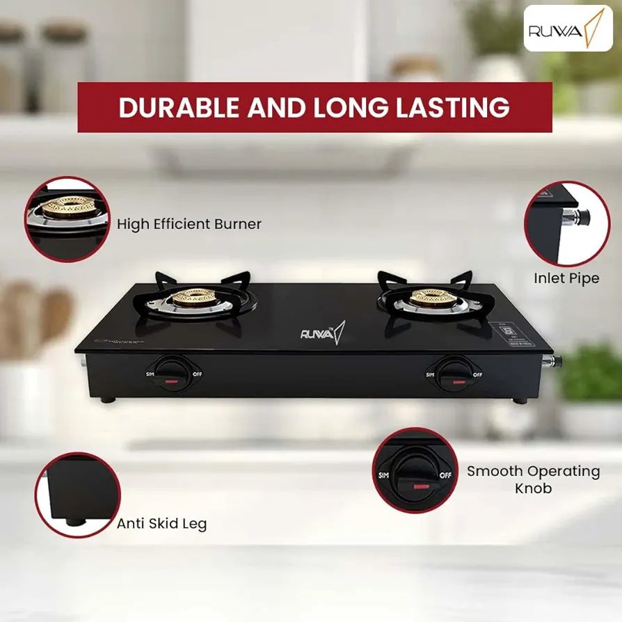 RUWA 2 Burner Gas Stove Glass Top