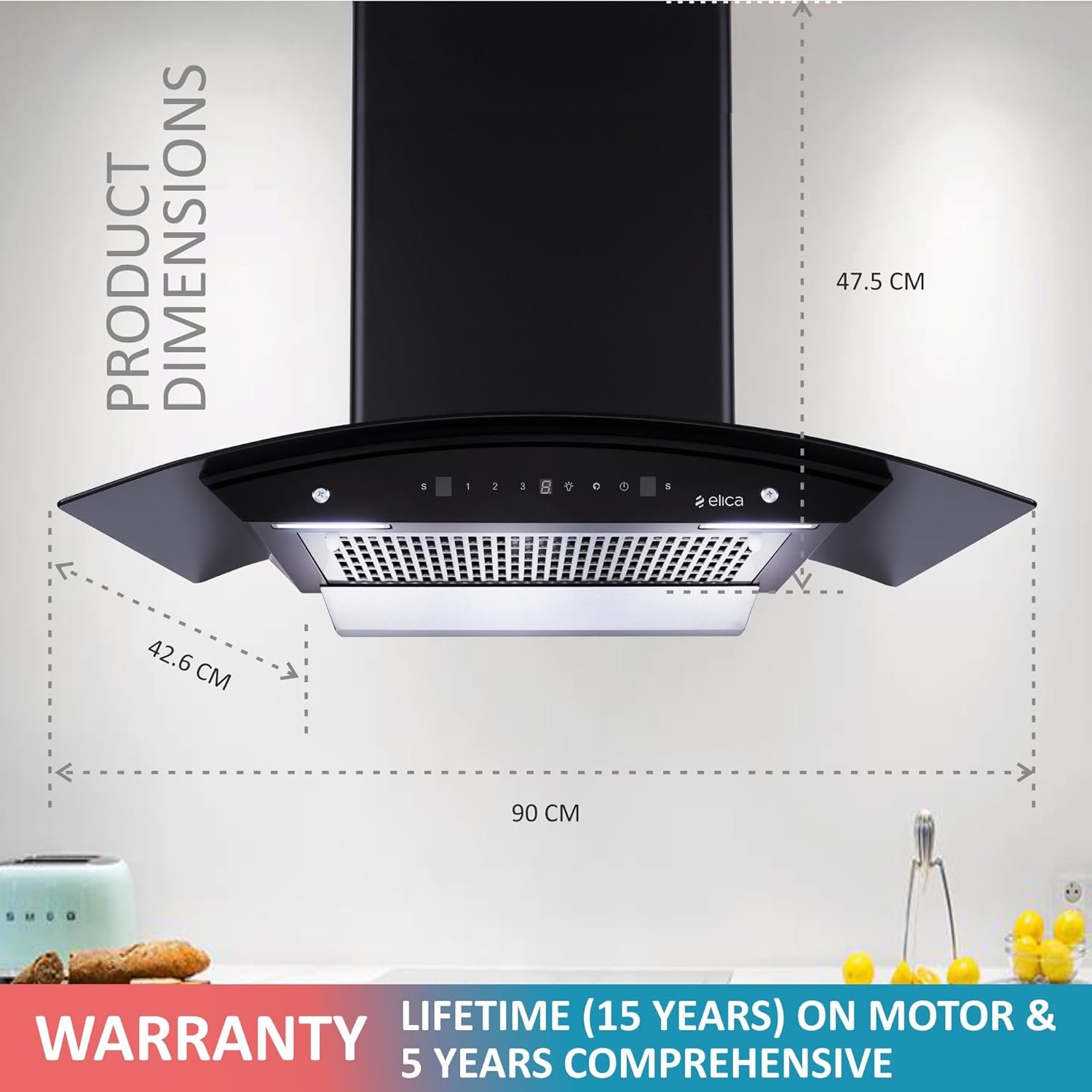 Elica 90 cm 1350 m3/hr Filterless