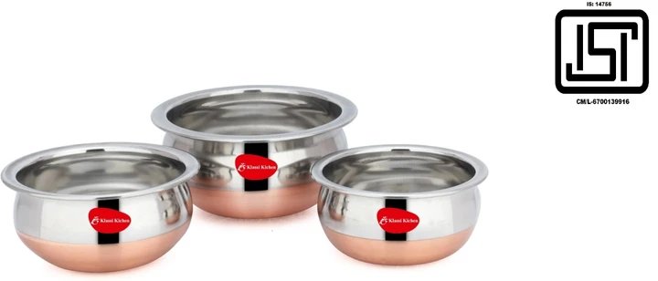 Stainless Steel 3PC Prabhu Chetty- Copper Cookware Set