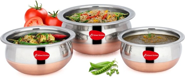 Stainless Steel 3PC Prabhu Chetty- Copper Cookware Set