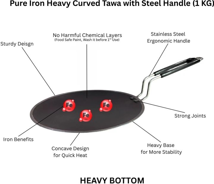 Pure Iron Tawa for Roti with Steel Handle