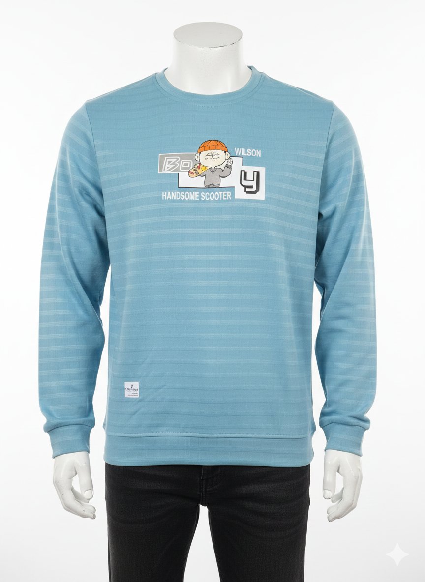 Men’s Textured Horizontal Stripe Sweatshirt in Sky Blue