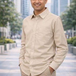 Men’s Urban Khaki Beige Slim-Fit Casual Shirt