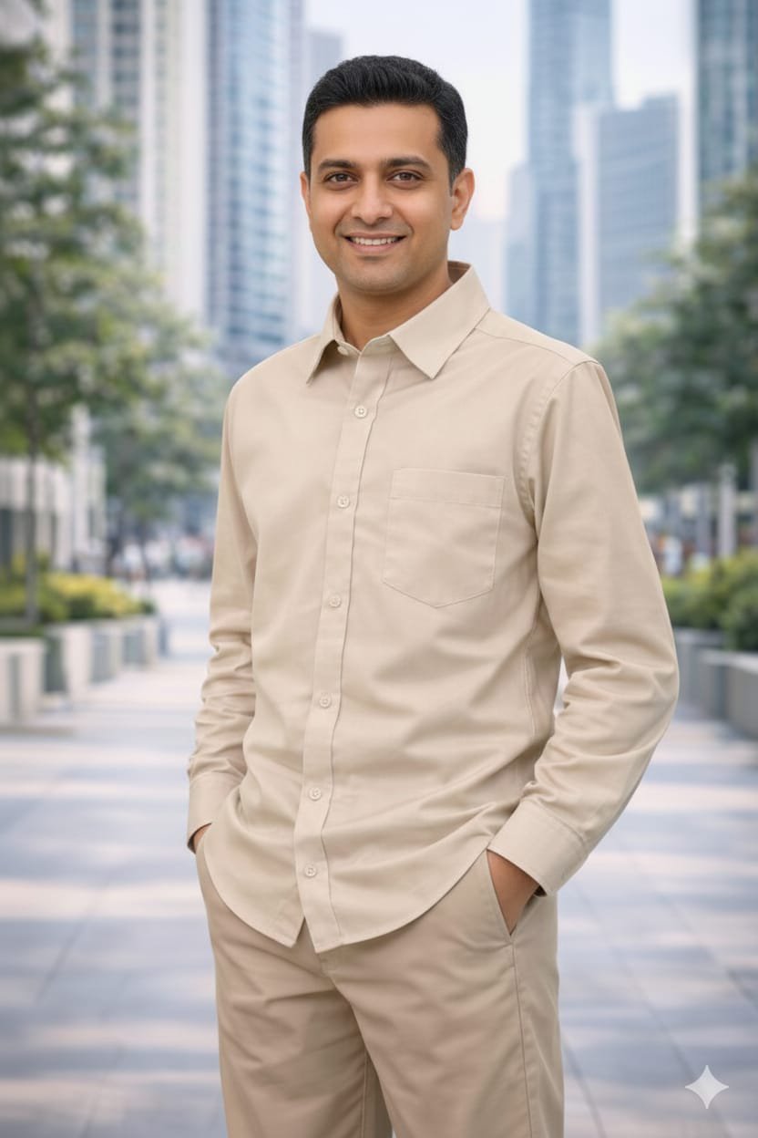 Men's Urban Khaki Beige Slim-Fit Casual Shirt