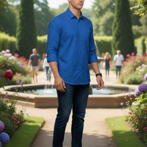 Men’s Deep Navy Blue Slim-Fit Casual Shirt