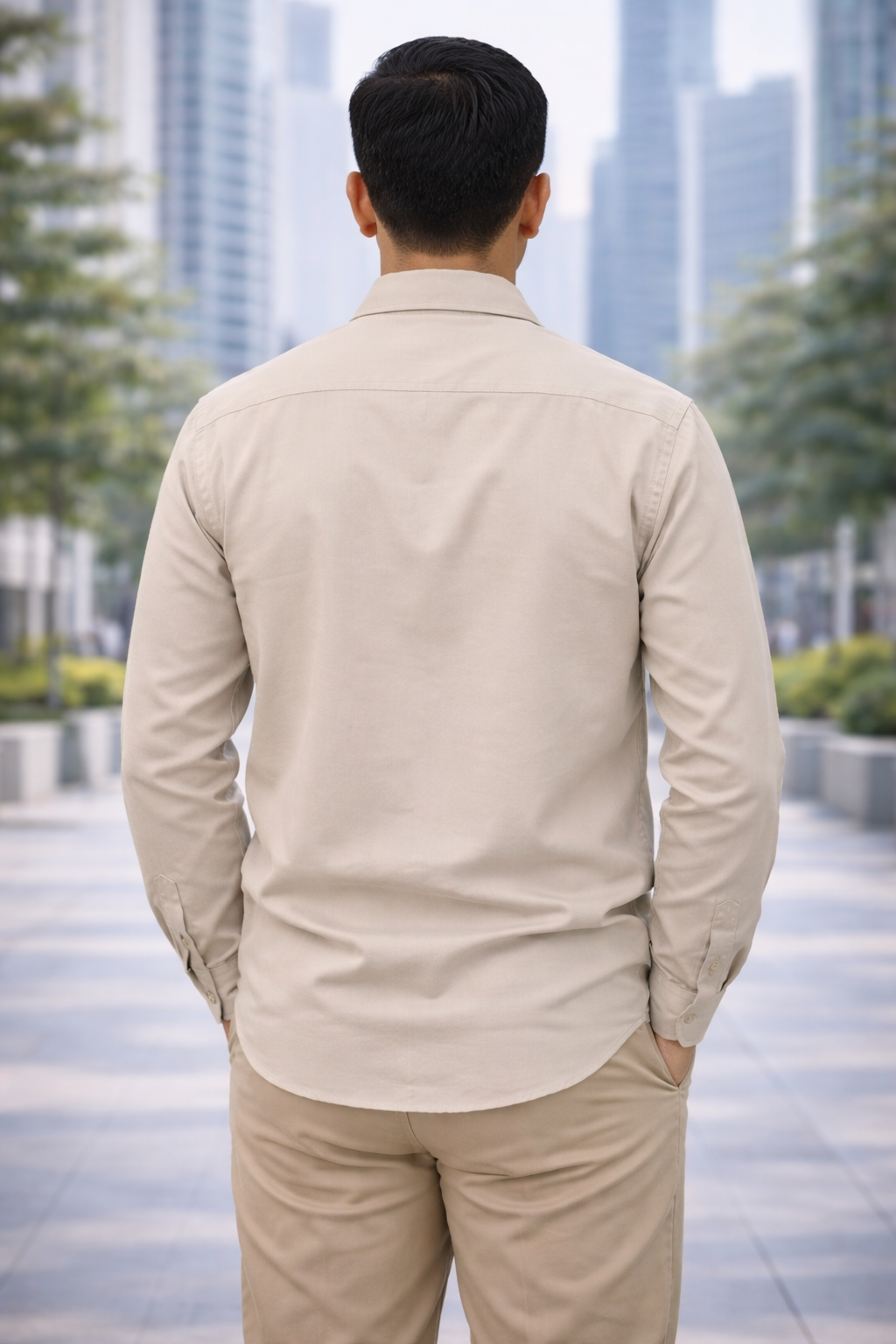 Men's Urban Khaki Beige Slim-Fit Casual Shirt