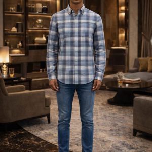 Men’s Blue Checkered Casual Cotton Shirt