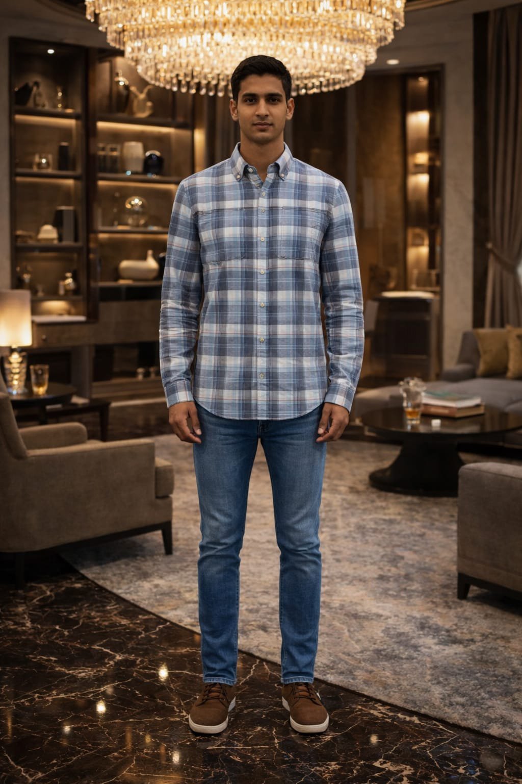 Men’s Blue Checkered Casual Cotton Shirt