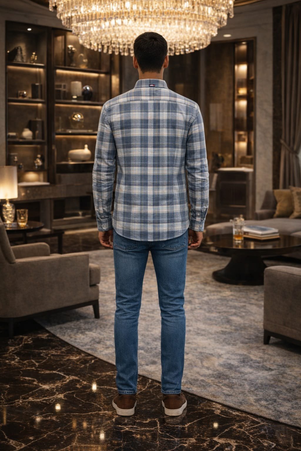Men’s Blue Checkered Casual Cotton Shirt
