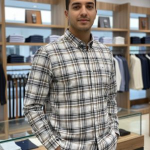 Men’s White & Brown Checkered Casual Cotton Shirt