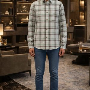 Men’s Green Checked Cotton Shirt – Slim Fit Full Sleeve