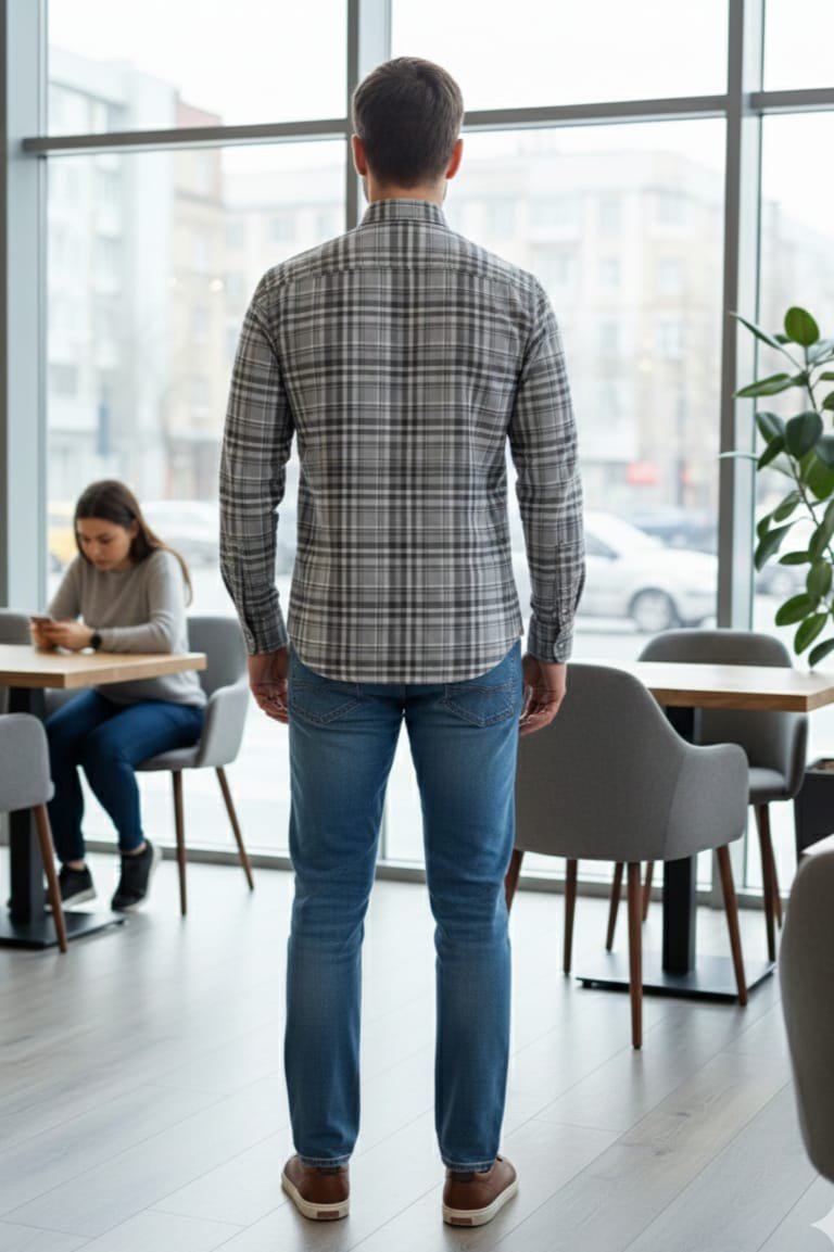 Men’s Grey Checkered Casual Cotton Shirt
