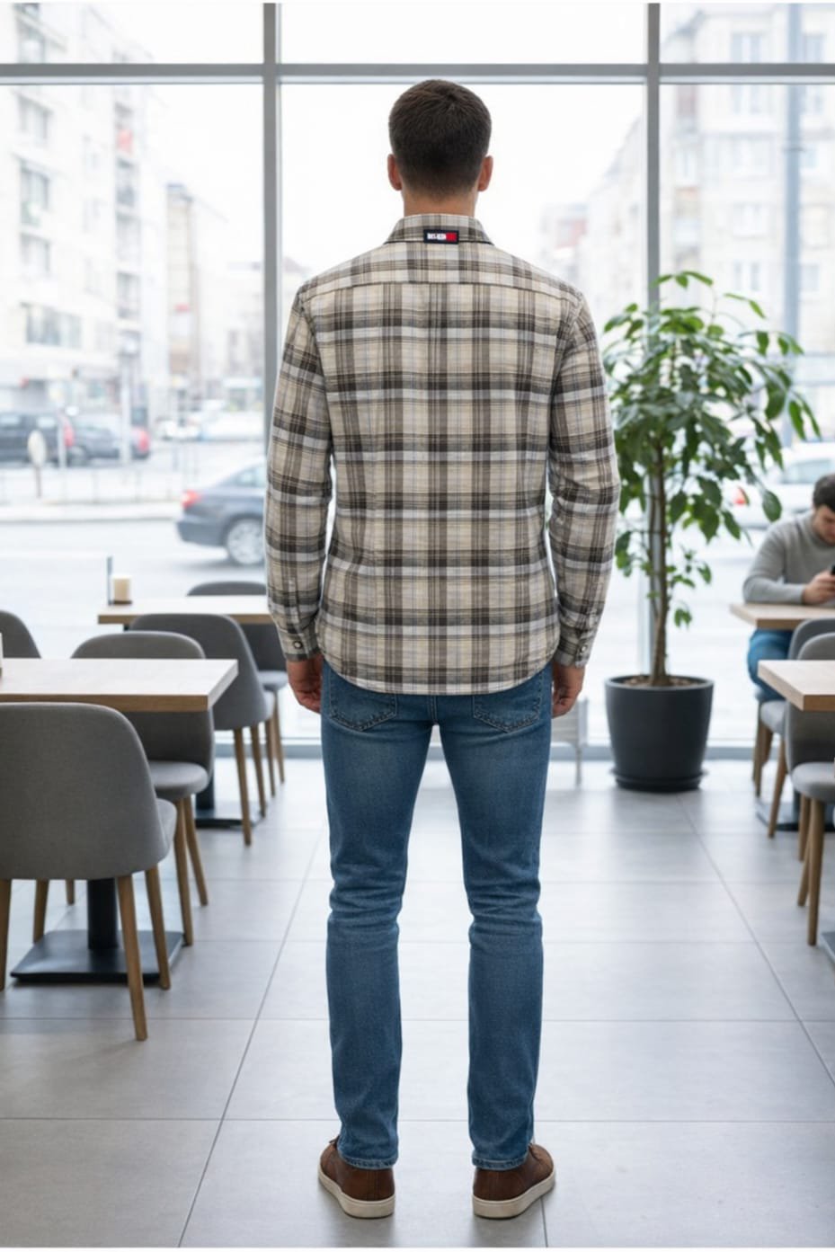 Men’s Beige Checkered Casual Cotton Shirt