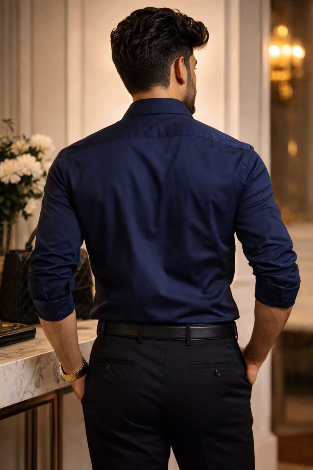Elegant Navy Blue Slim Fit Formal Shirt