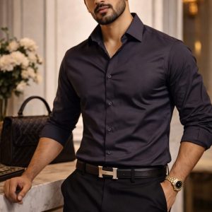 Elegant Midnight Black Slim Fit Formal Shirt