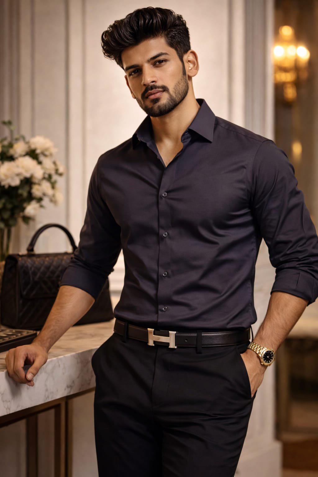 Elegant Midnight Black Slim Fit Formal Shirt