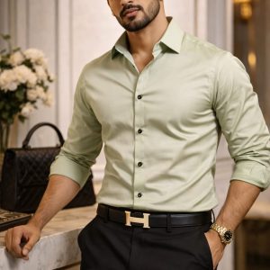 Elegant Pistachio Green Slim Fit Formal Shirt