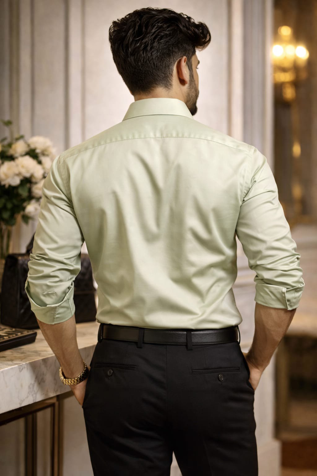 Elegant Pistachio Green Slim Fit Formal Shirt