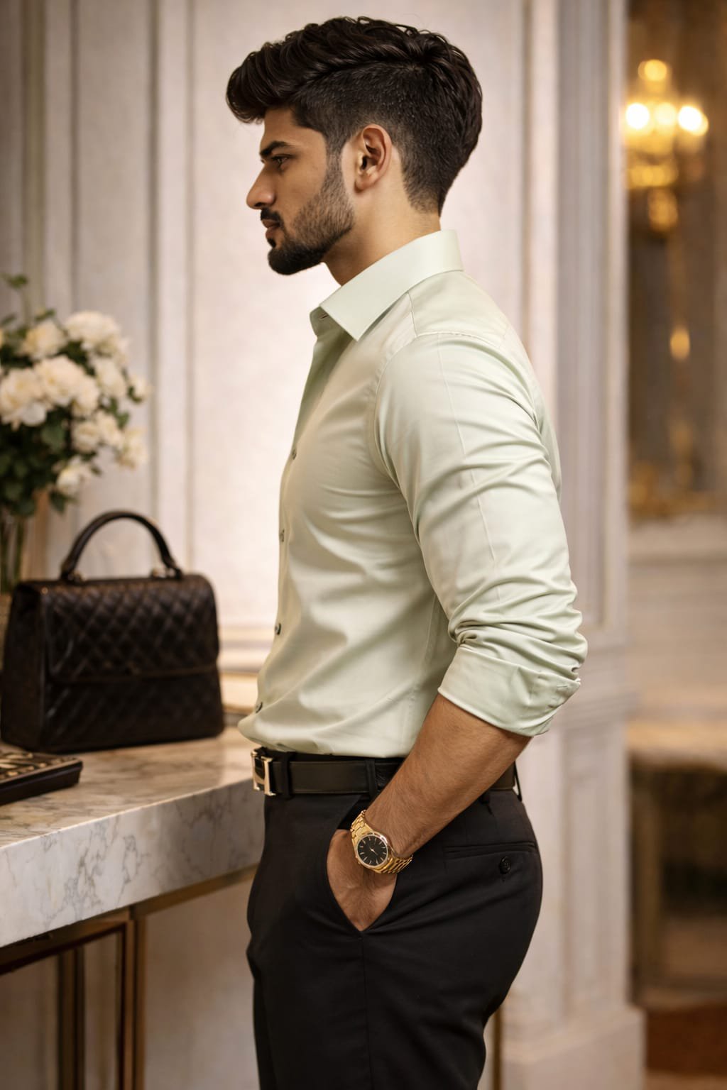 Elegant Pistachio Green Slim Fit Formal Shirt