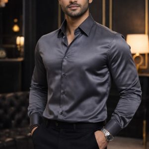 Luxury Steel Grey Slim Fit Formal Shirt