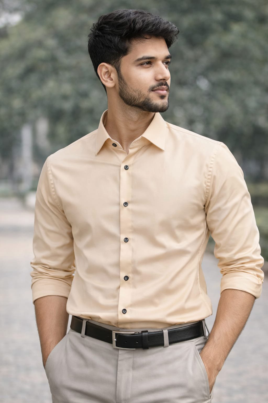 Elegant Beige Slim Fit Formal Shirt