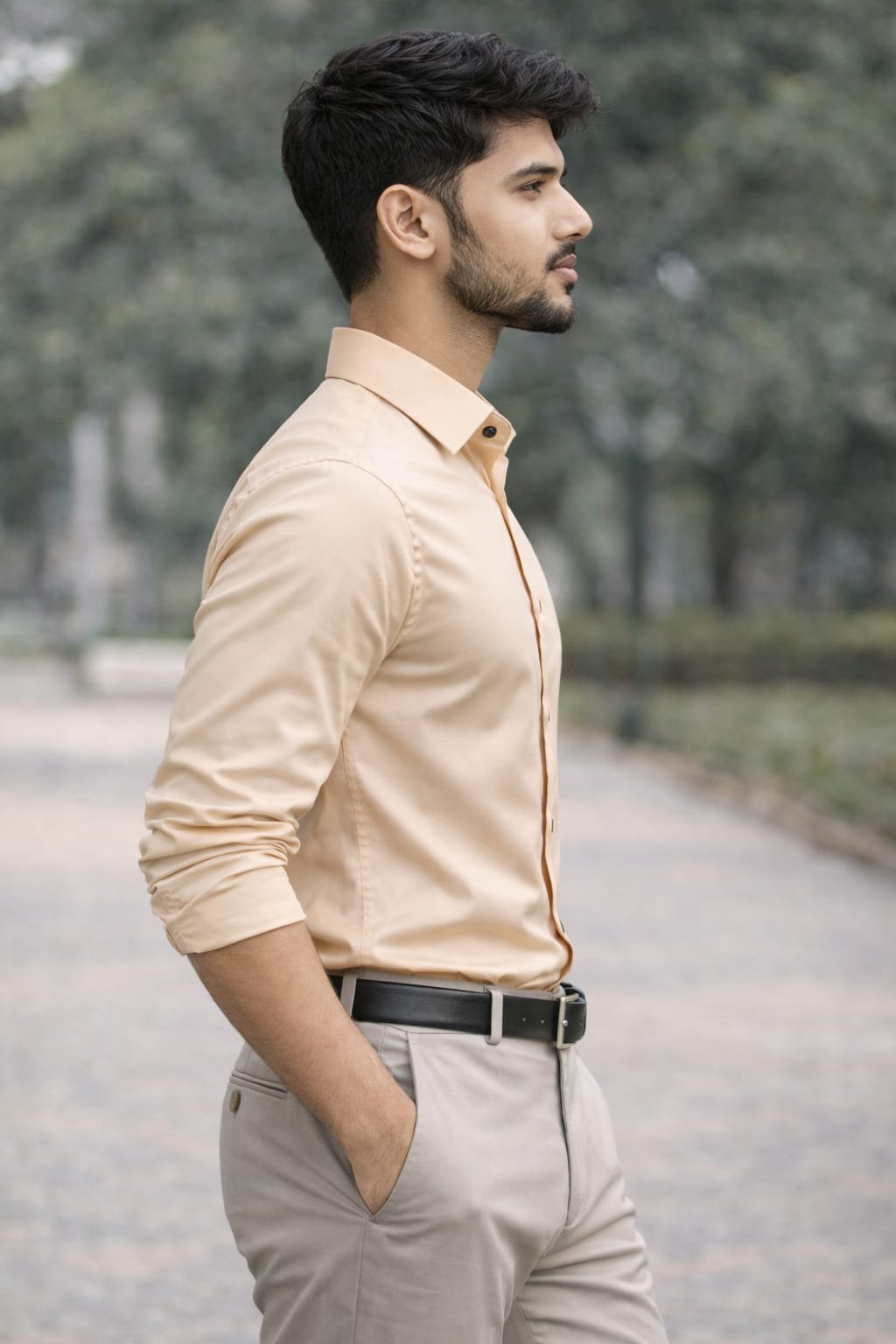 Elegant Beige Slim Fit Formal Shirt